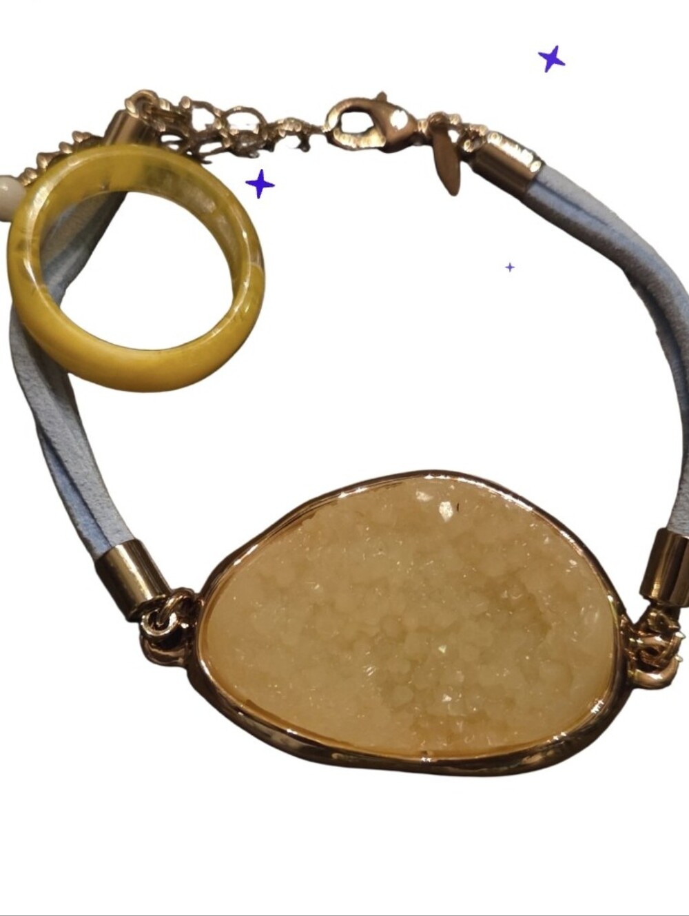 Gold-Tone Yellow Druzy Stone Bracelet with Yellow Accent Ring